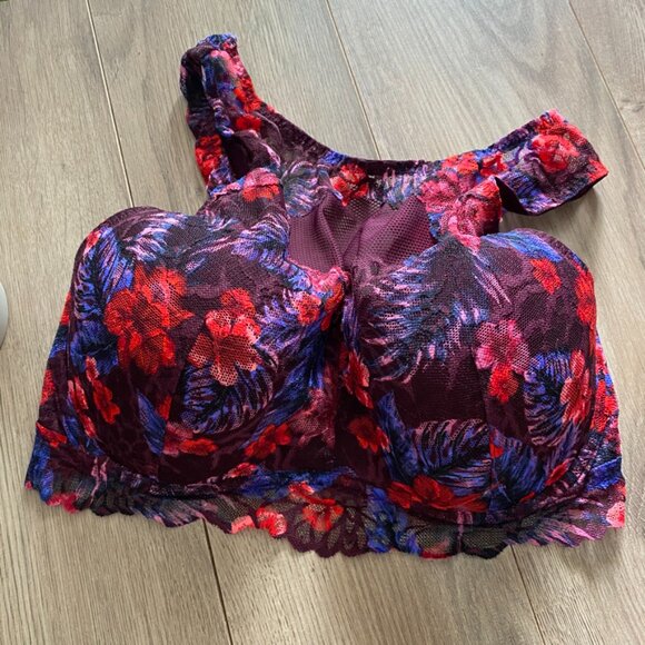 PINK Victoria's Secret Burgundy High Neck Floral Push-Up Bralette - Picture 3 of 12